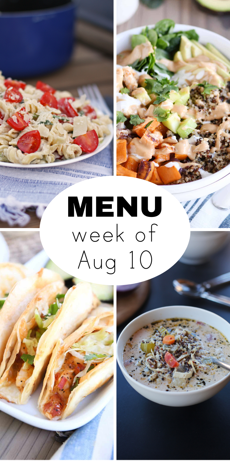 Weekly dinner menu for the first part of August