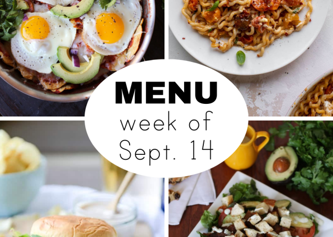 Weekly dinner menu for mid -September (+ snacks)