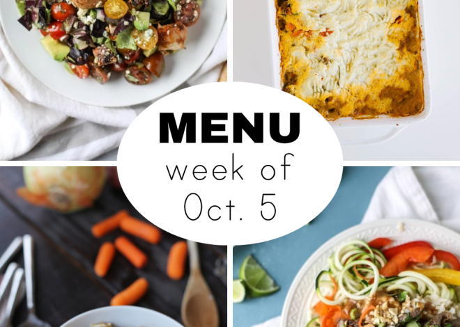 Weekly dinner menu for the beginning of fall