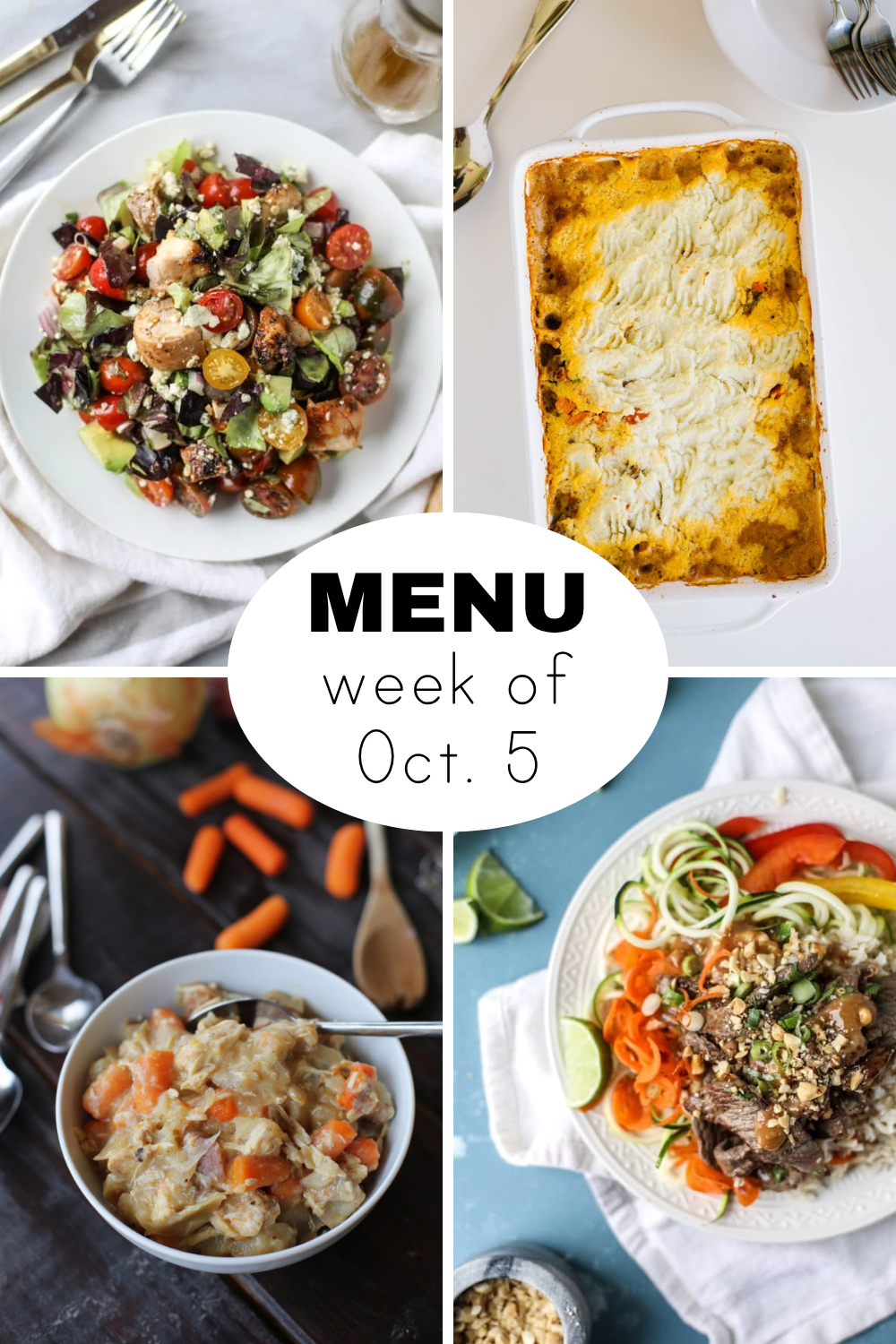 Weekly dinner menu for the beginning of fall