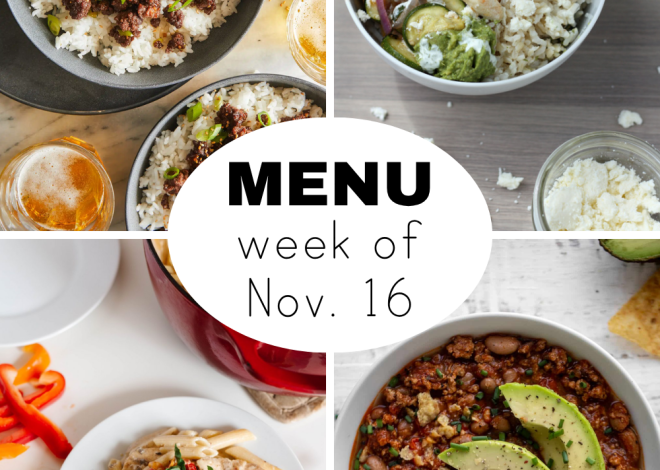 Mid-November Weekly Dinner Menu (+ snacks)