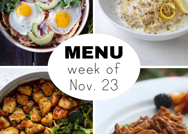 Dinner Menu for Thanksgiving Week in November