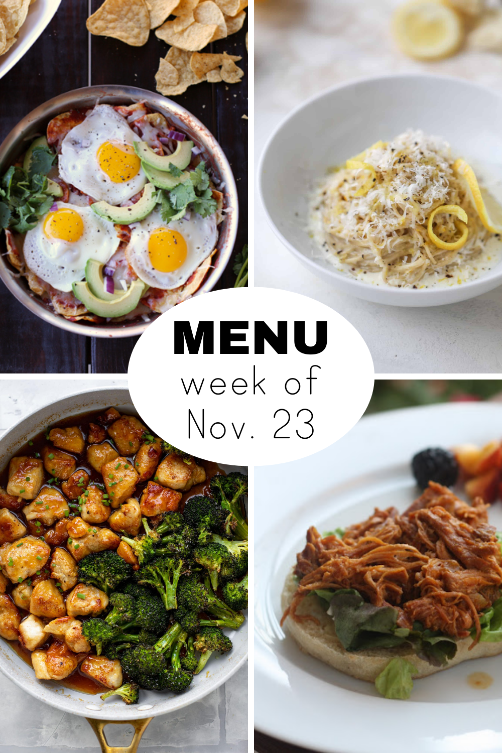 Dinner Menu for Thanksgiving Week in November