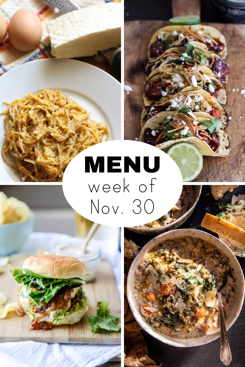 Weekly Dinner Menu Starting December (+snacks)